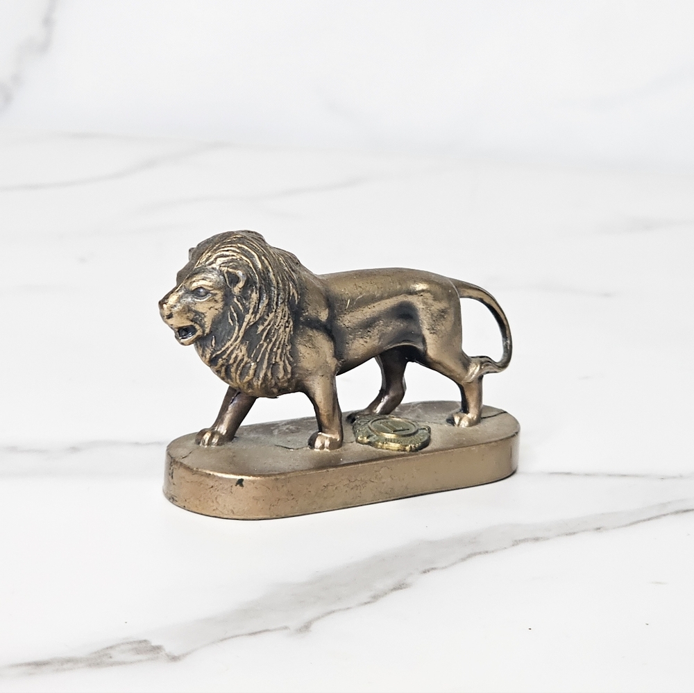 Vintage Brass Paperweight Lion Figurine for the Lions Club International